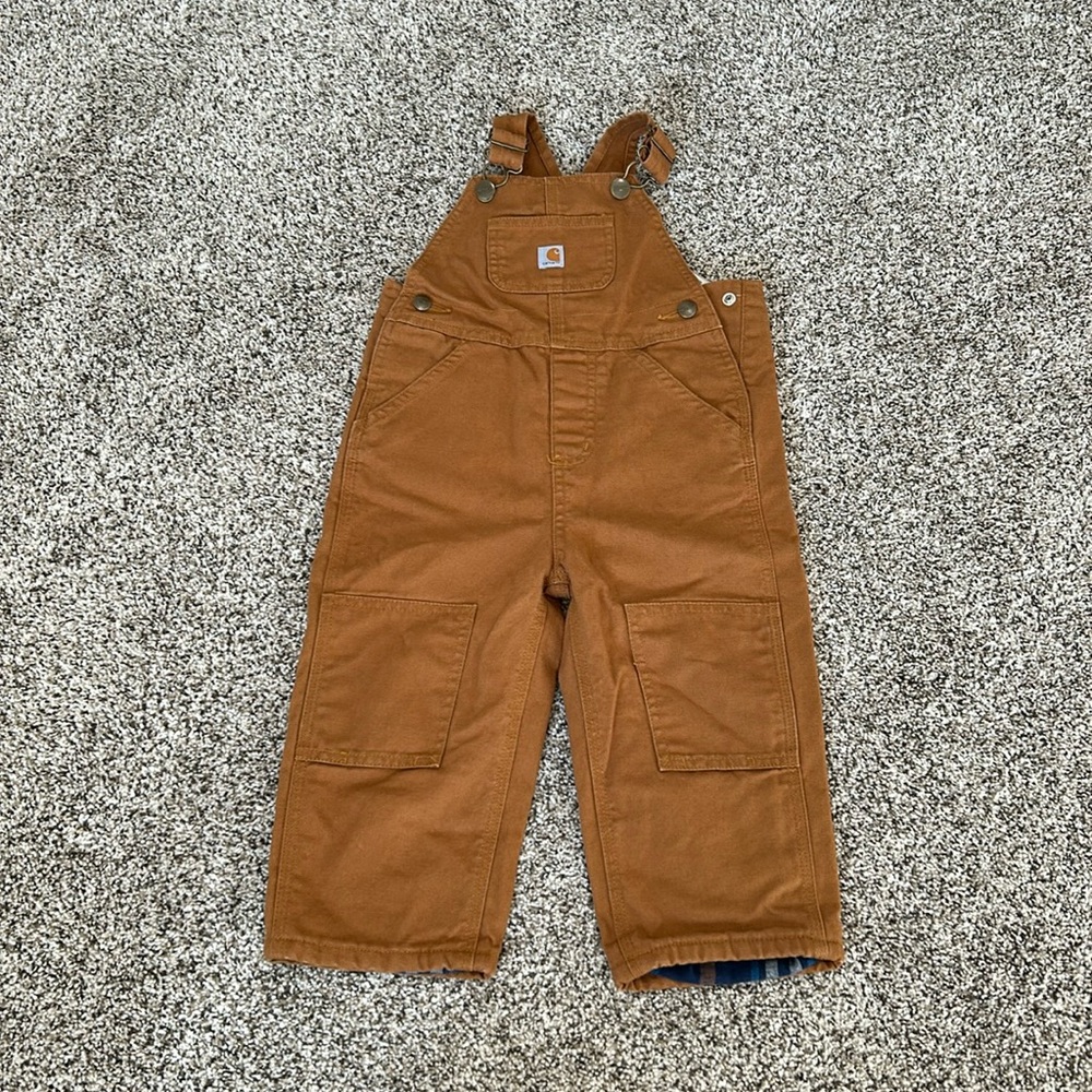 Kids Carhartt overalls with flannel inside. Size 2t.